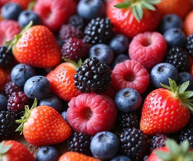 Close-up of fresh, vibrant berries and fruits
