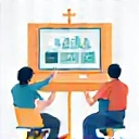 Icon representing workshops and webinars with people learning