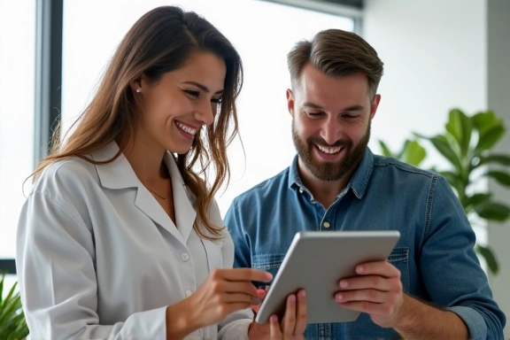 Nutricionista explicando un plan personalizado a un cliente en una oficina moderna